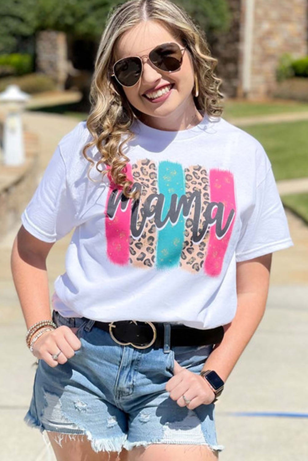 mama Leopard Brush Stroke Graphic Print T Shirt