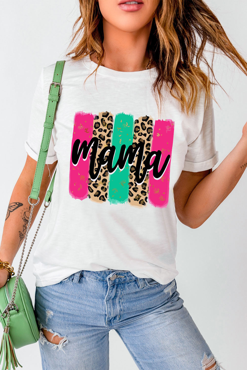 mama Leopard Brush Stroke Graphic Print T Shirt
