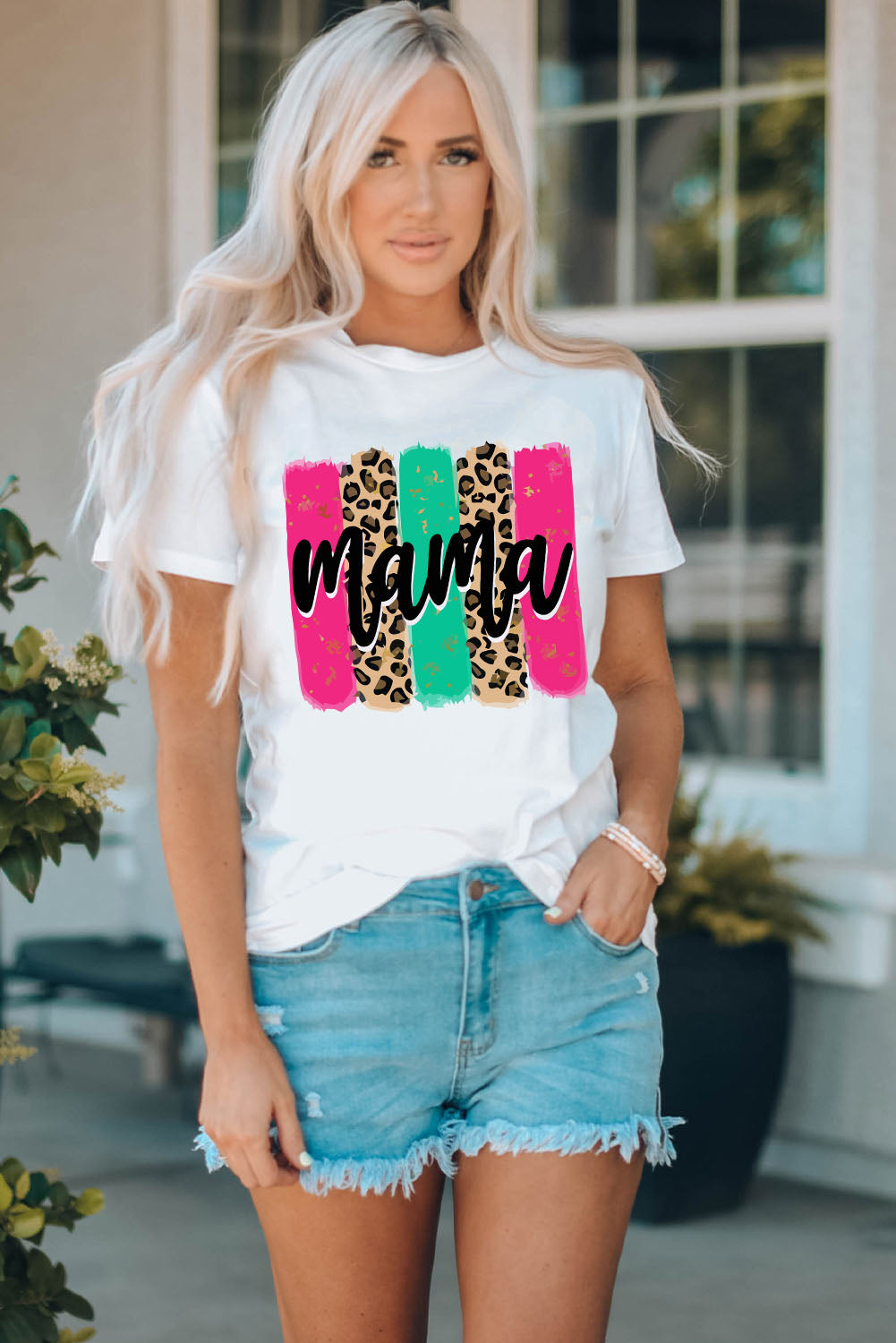 mama Leopard Brush Stroke Graphic Print T Shirt