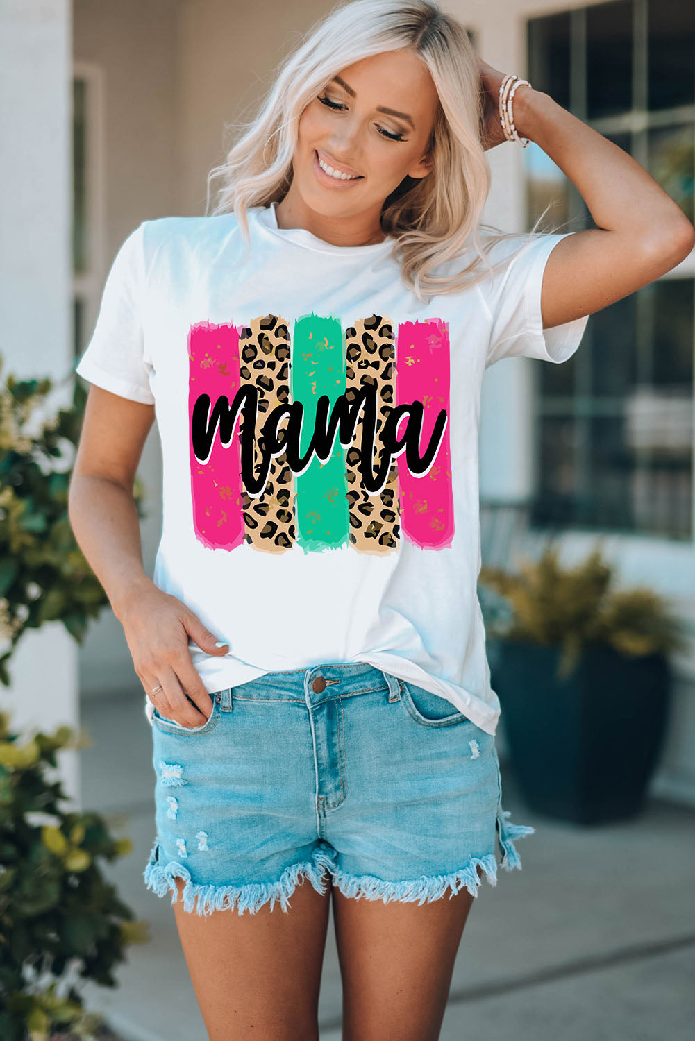 mama Leopard Brush Stroke Graphic Print T Shirt