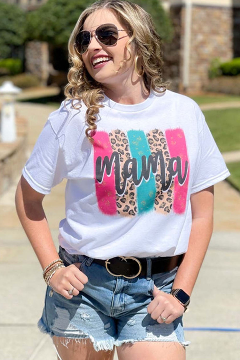 mama Leopard Brush Stroke Graphic Print T Shirt