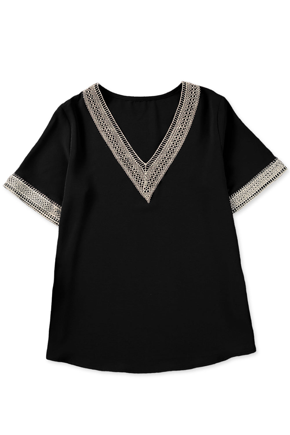 Lace Trim V Neck Short Sleeve Blouse