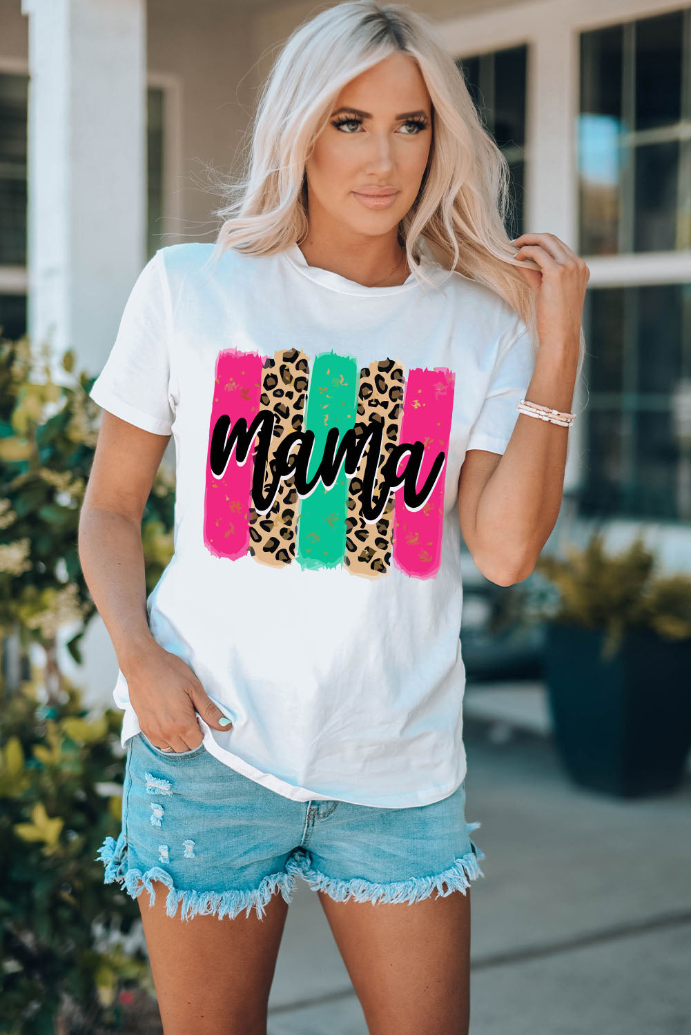 mama Leopard Brush Stroke Graphic Print T Shirt