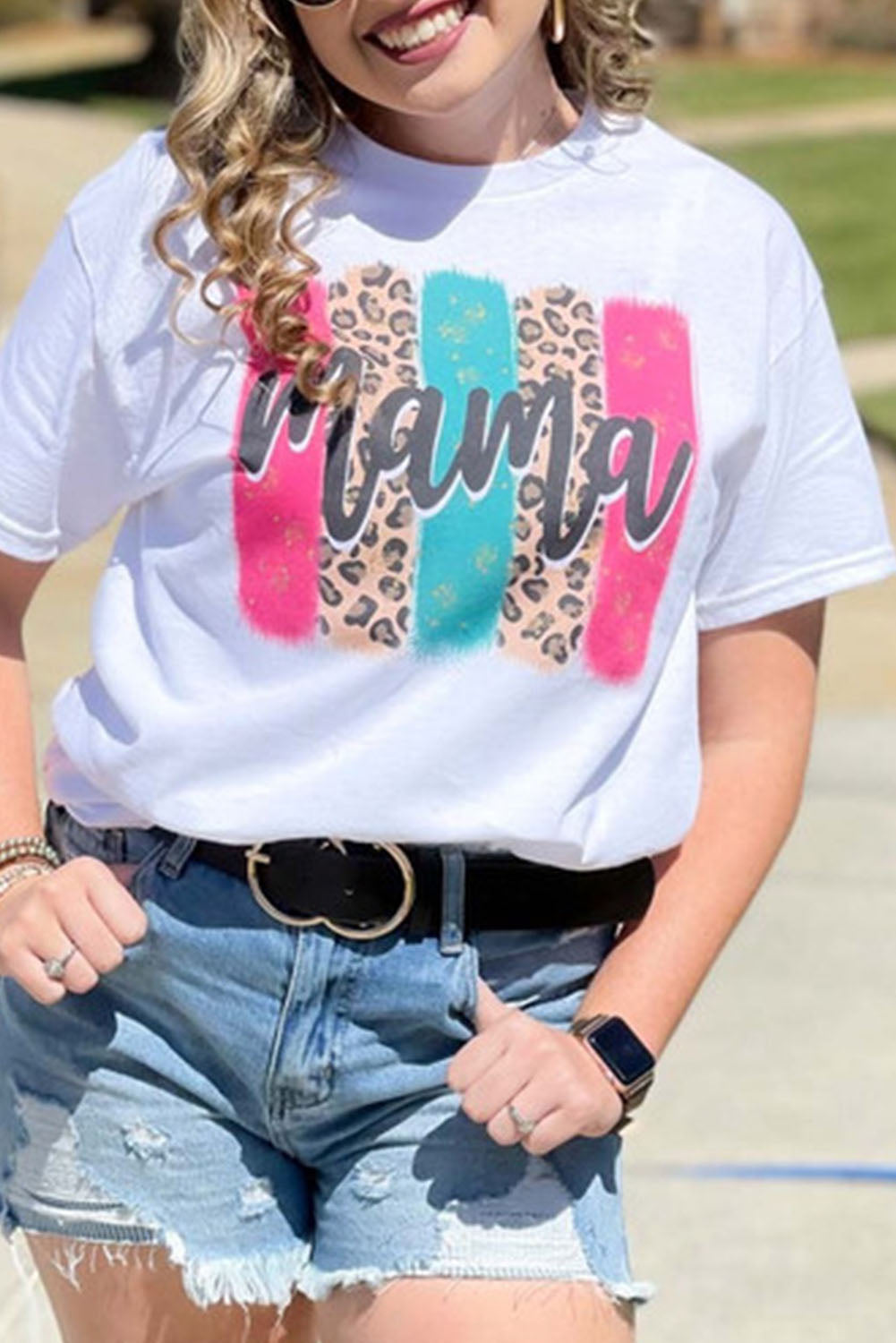 mama Leopard Brush Stroke Graphic Print T Shirt
