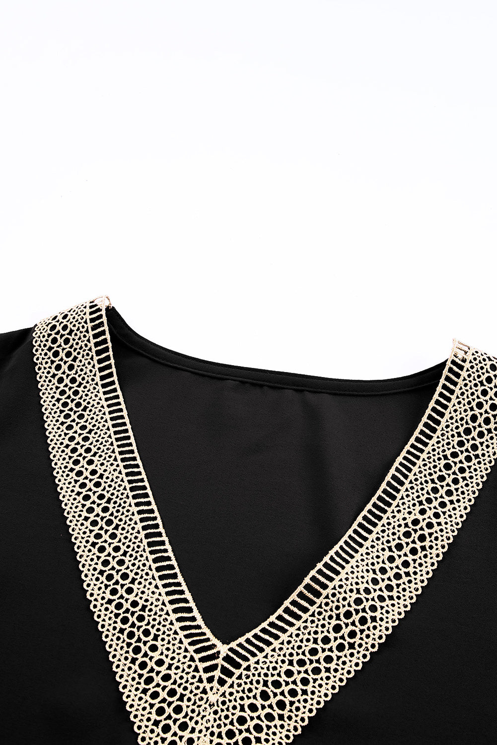 Lace Trim V Neck Short Sleeve Blouse