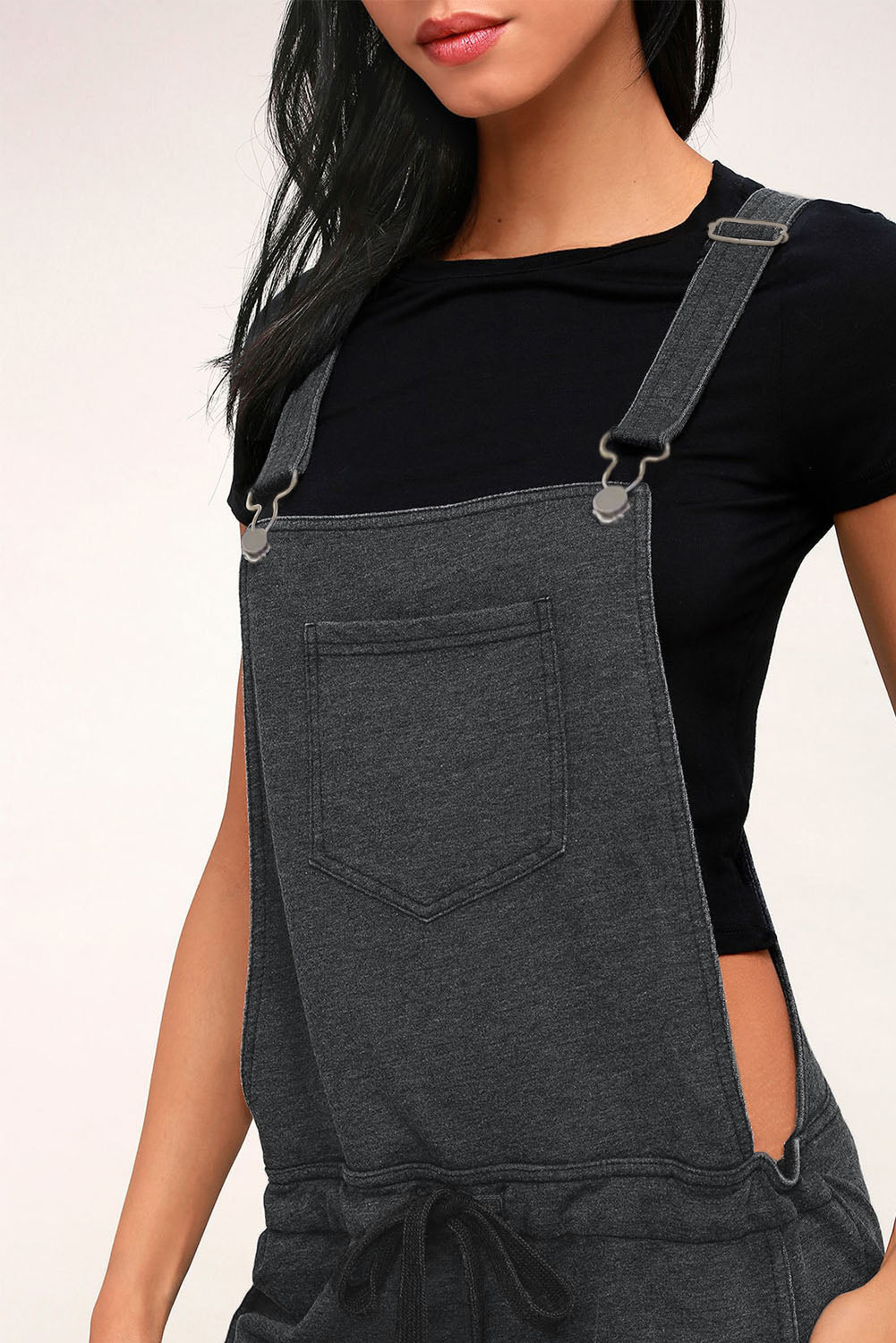 Vintage Washed Drawstring Short Overalls