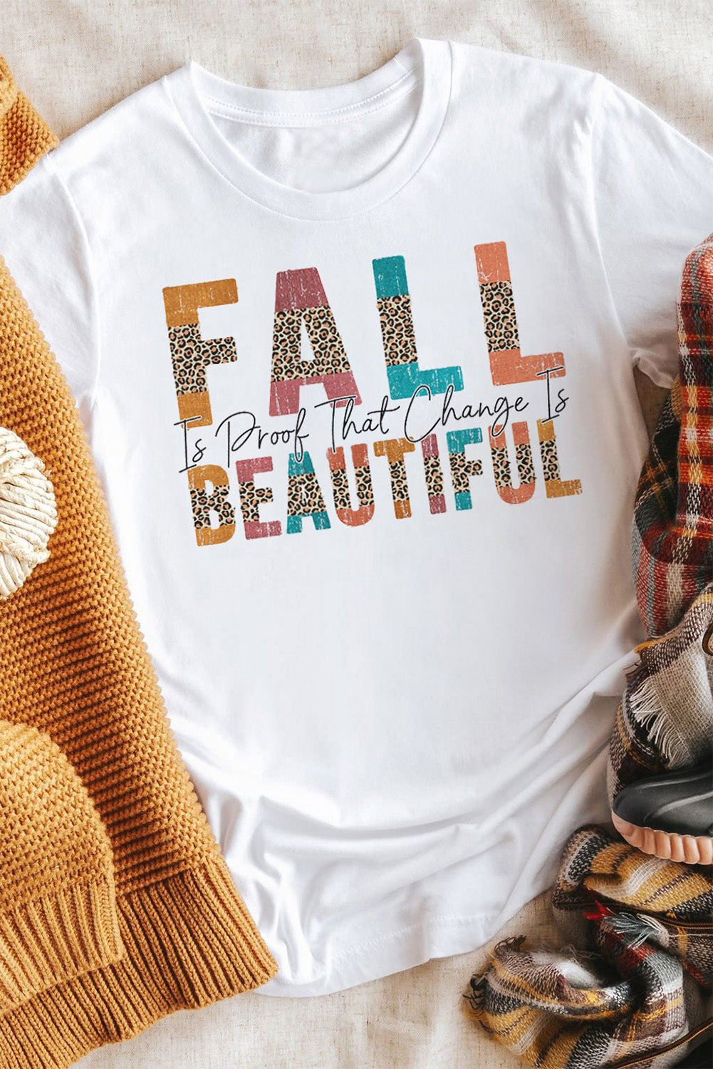 FALL BEAUTIFUL Leopard Print Short Sleeve T Shirt