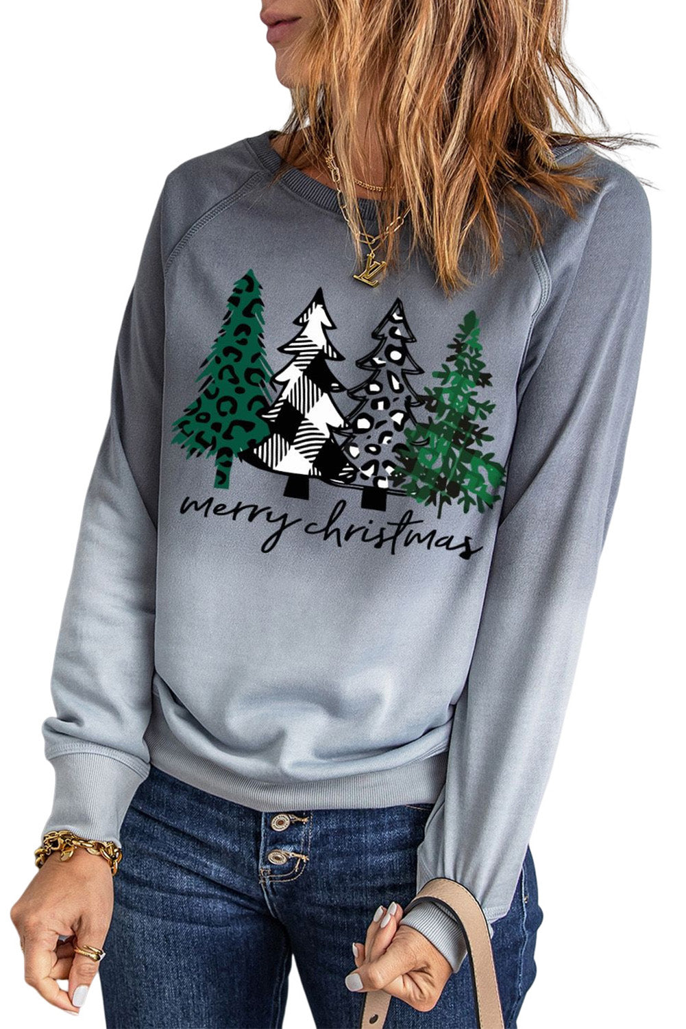Merry Christmas Tree Gradient Color Print Graphic Sweatshirt