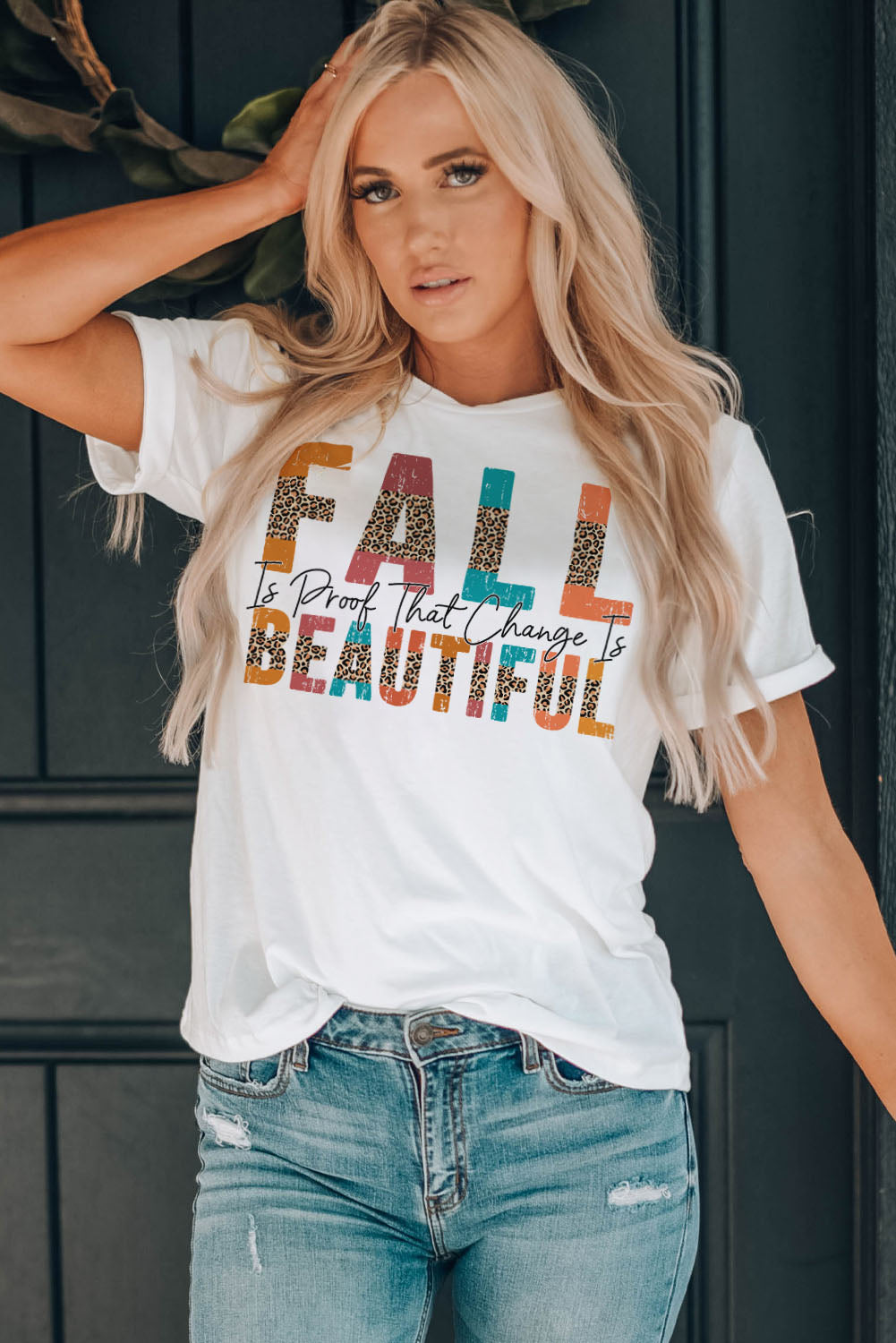 FALL BEAUTIFUL Leopard Print Short Sleeve T Shirt