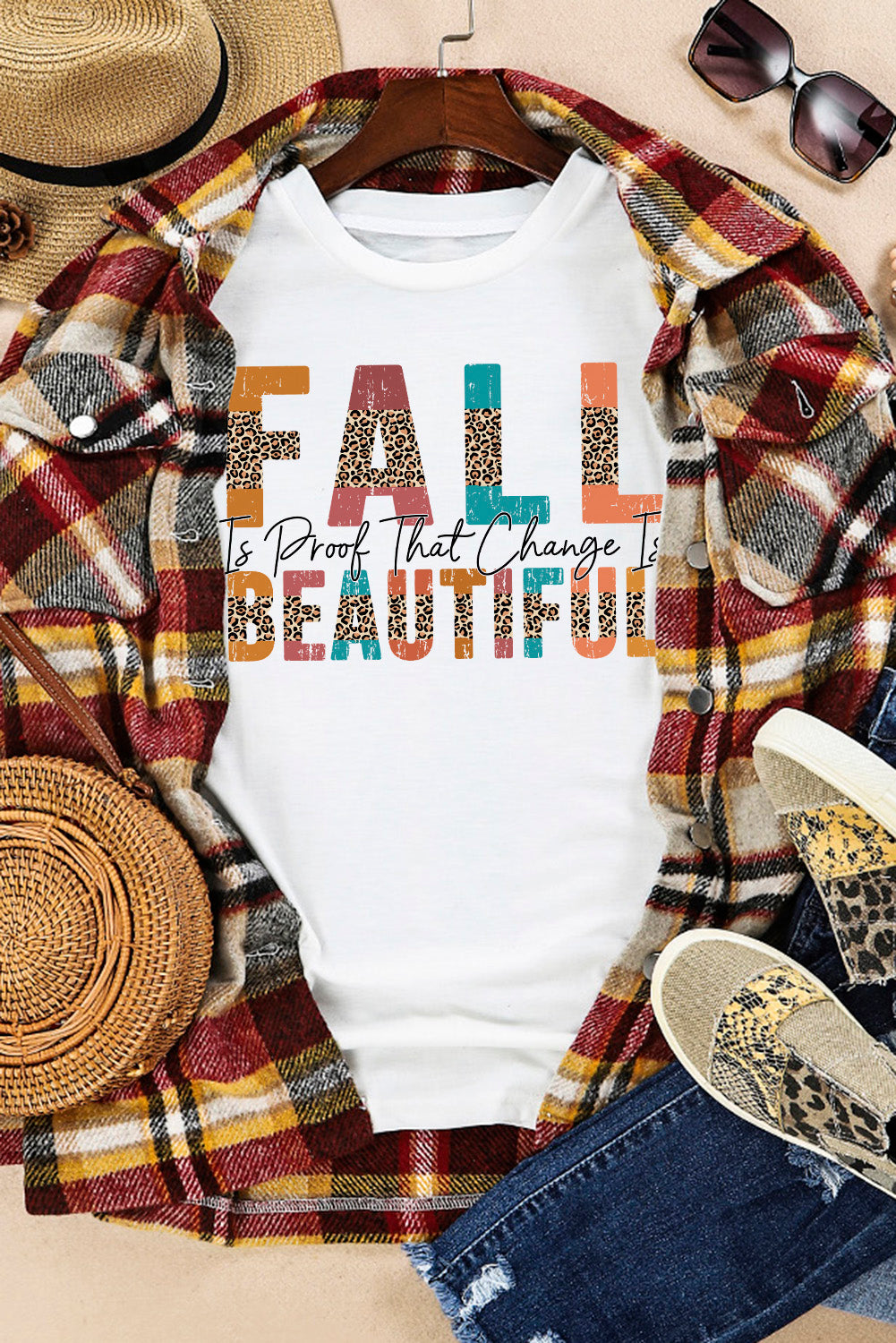 FALL BEAUTIFUL Leopard Print Short Sleeve T Shirt