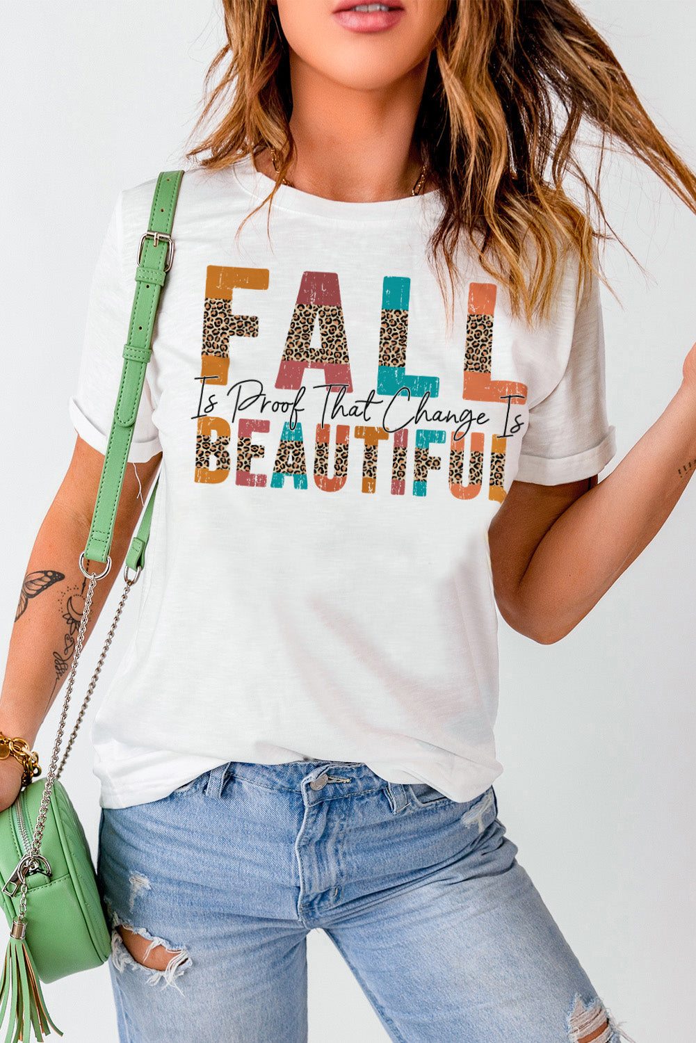 FALL BEAUTIFUL Leopard Print Short Sleeve T Shirt