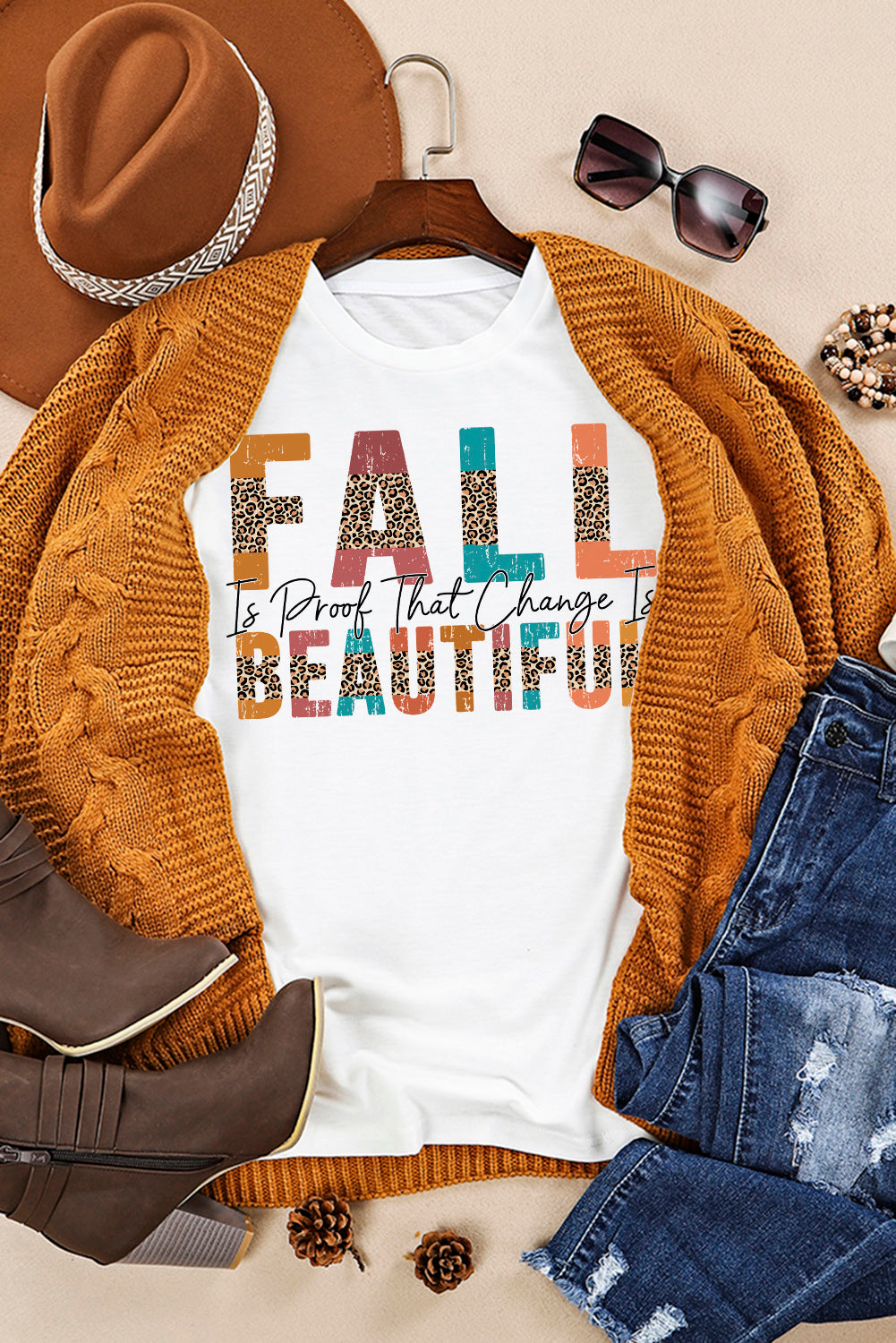 FALL BEAUTIFUL Leopard Print Short Sleeve T Shirt