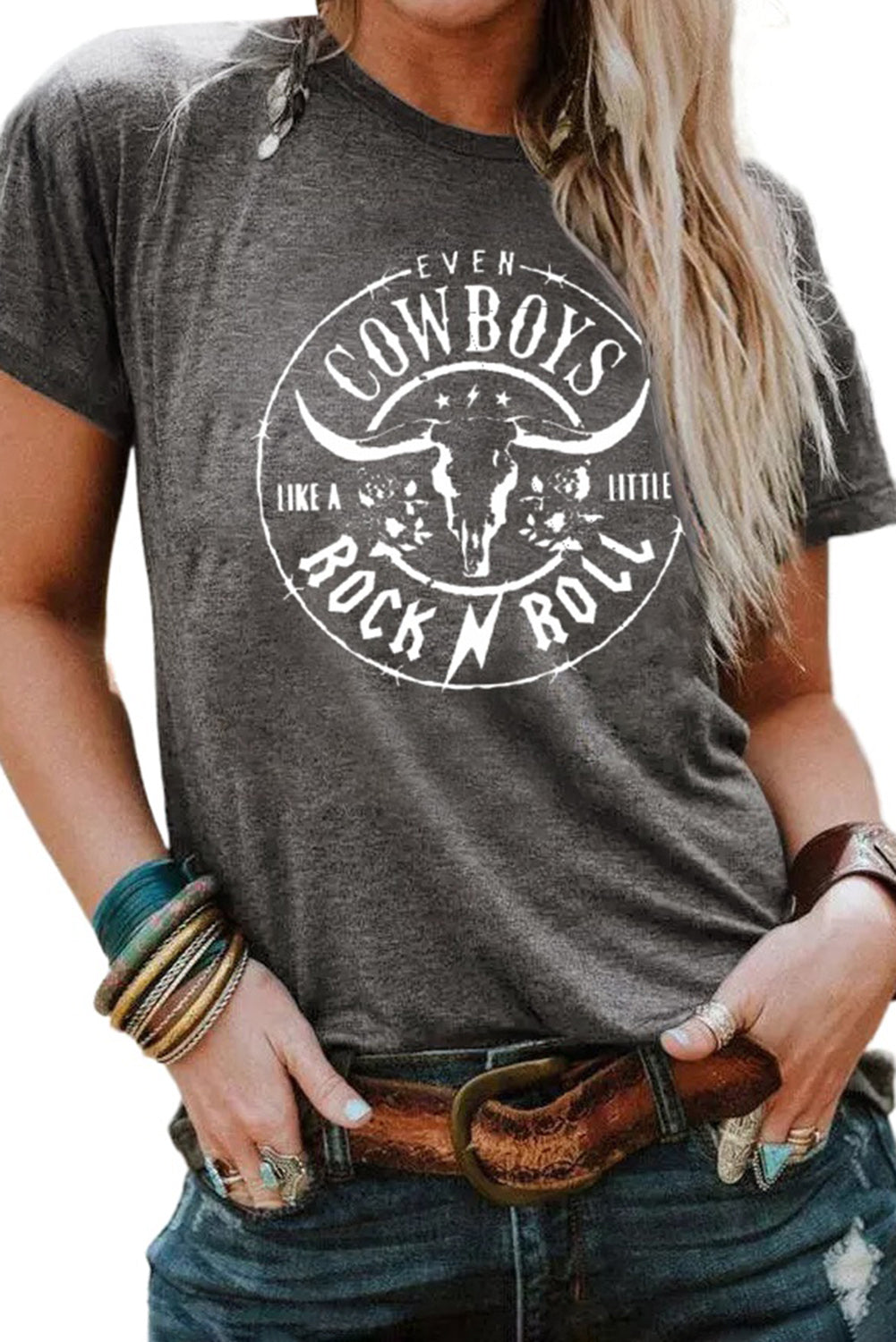 Letter Steer Head Pattern Print Short Sleeve Graphic Tee