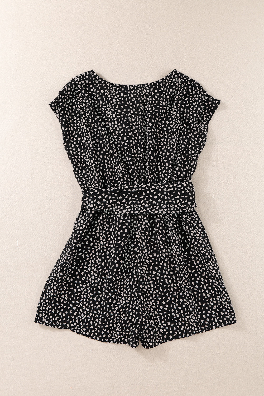 Leopard Print Belted V Neck Short Sleeve Romper