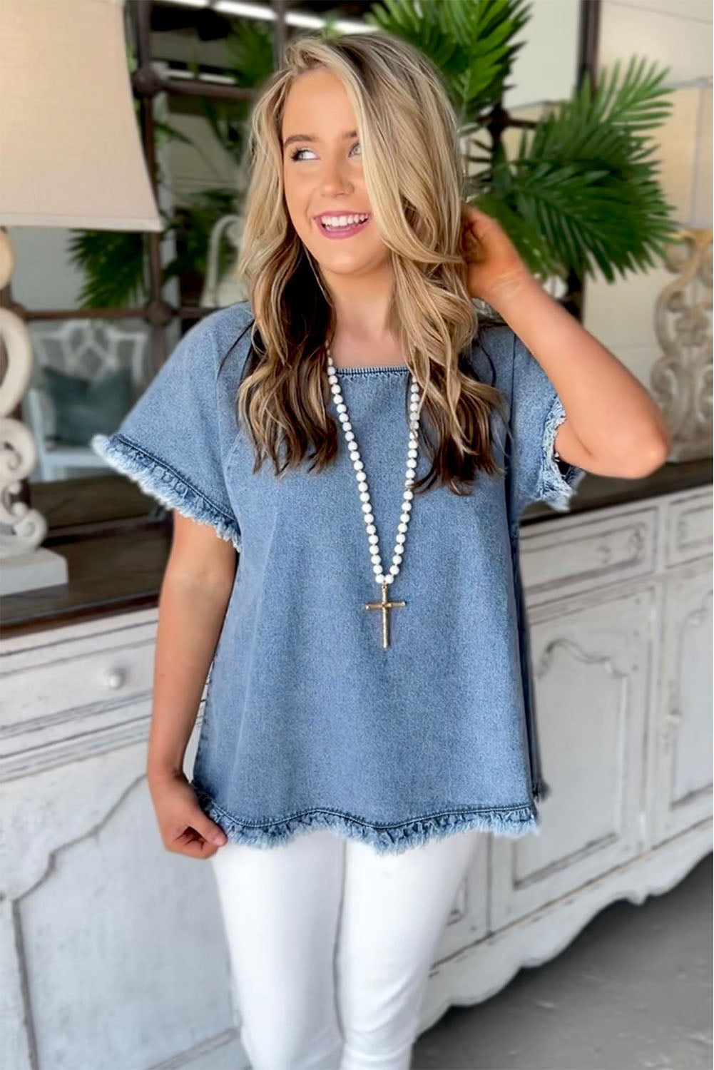 Raw Edge Denim Top