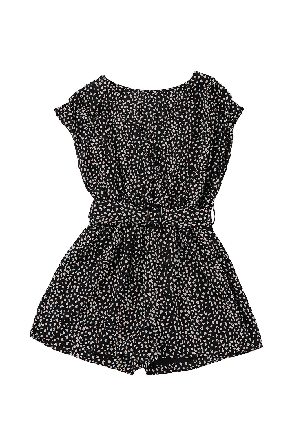 Leopard Print Belted V Neck Short Sleeve Romper