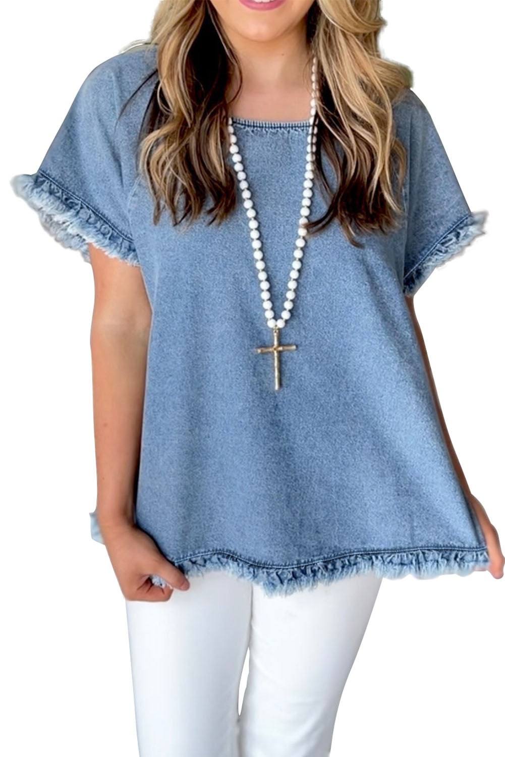 Raw Edge Denim Top